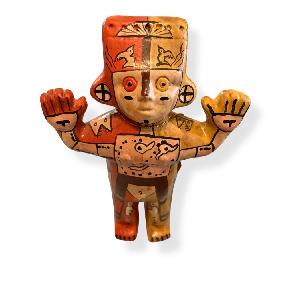 Vintage Peruvian Cuchimilco Ceramic Figurine - Chancay Culture Folk Art - 10"